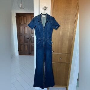 Free people stretch denim jumpsuit size S